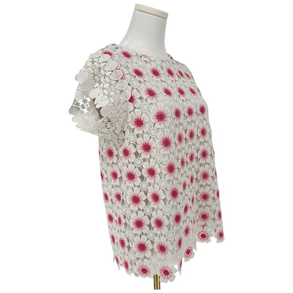 J.Crew Neon Pink Floral Crochet Sleeveless Top Daisy Embroidered XS Lace Boho - Picture 3 of 7